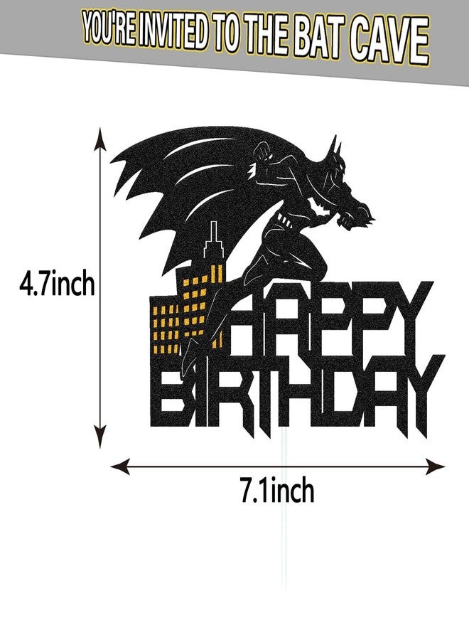 كونفيتي زينة كعكة عيد ميلاد على شكل خفاش خارق - زينة كعكة مستوحاة من أبطال الرسوم المتحركة لأعياد ميلاد الأولاد - تصميم أسود لامع - لوازم وديكورات حفلات أعياد الميلاد - Image 3